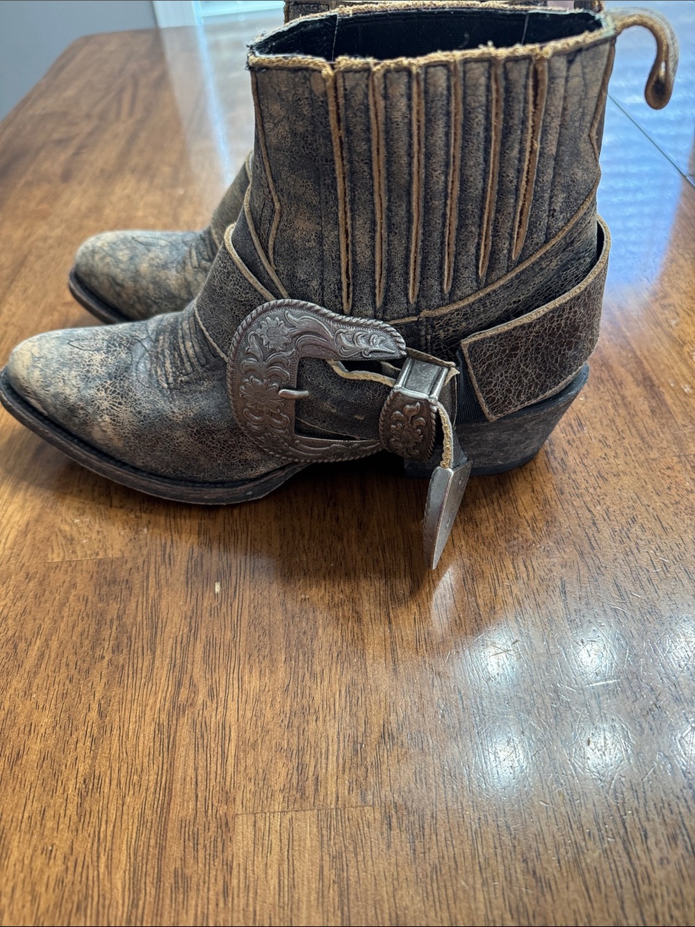 Matisse Brown Distressed Western Buckle Ankle Boots